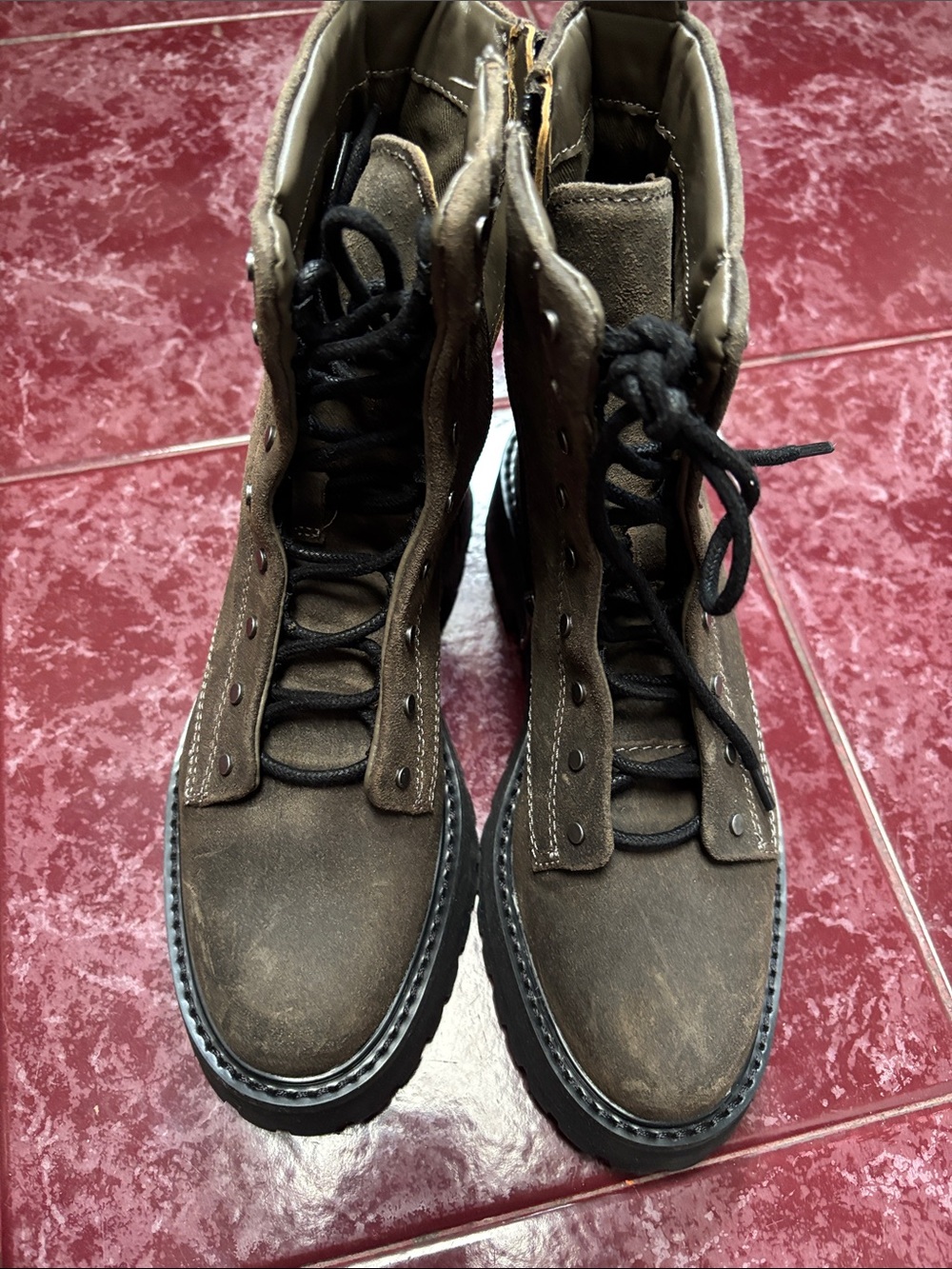 Dolce Vita Brown Suede Lace-Up Combat Boots